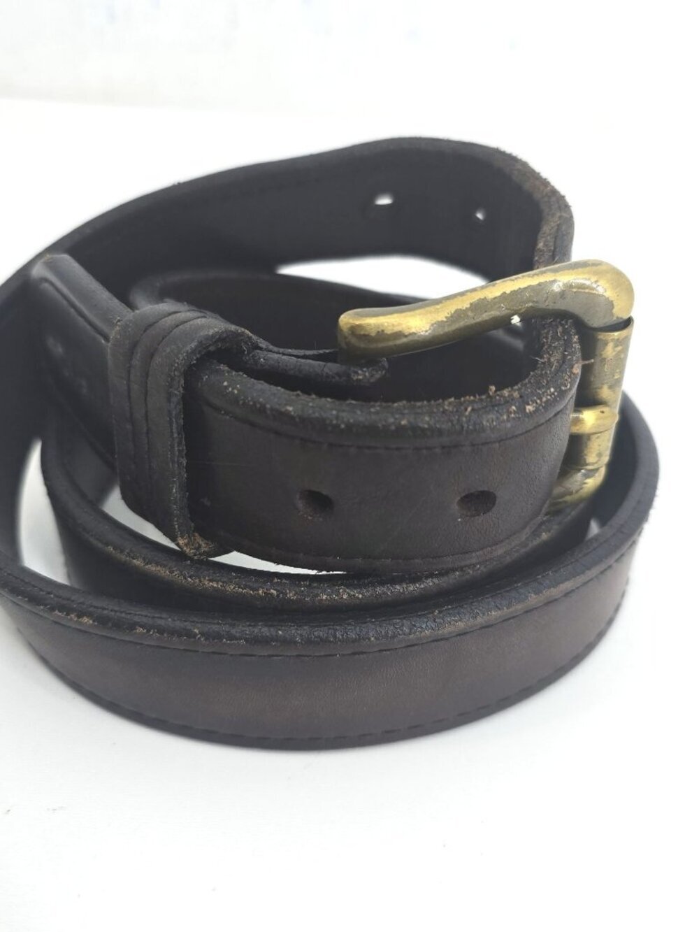 VTG DULUTH Trading Co. Size 40 Heavy Duty Leather Belt Brown Brass Buckle USA